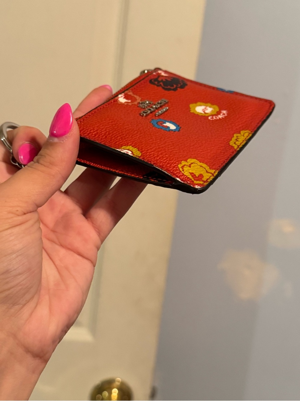 Coach Red Floral Zip Card Case Keyring - Picture 7 of 11